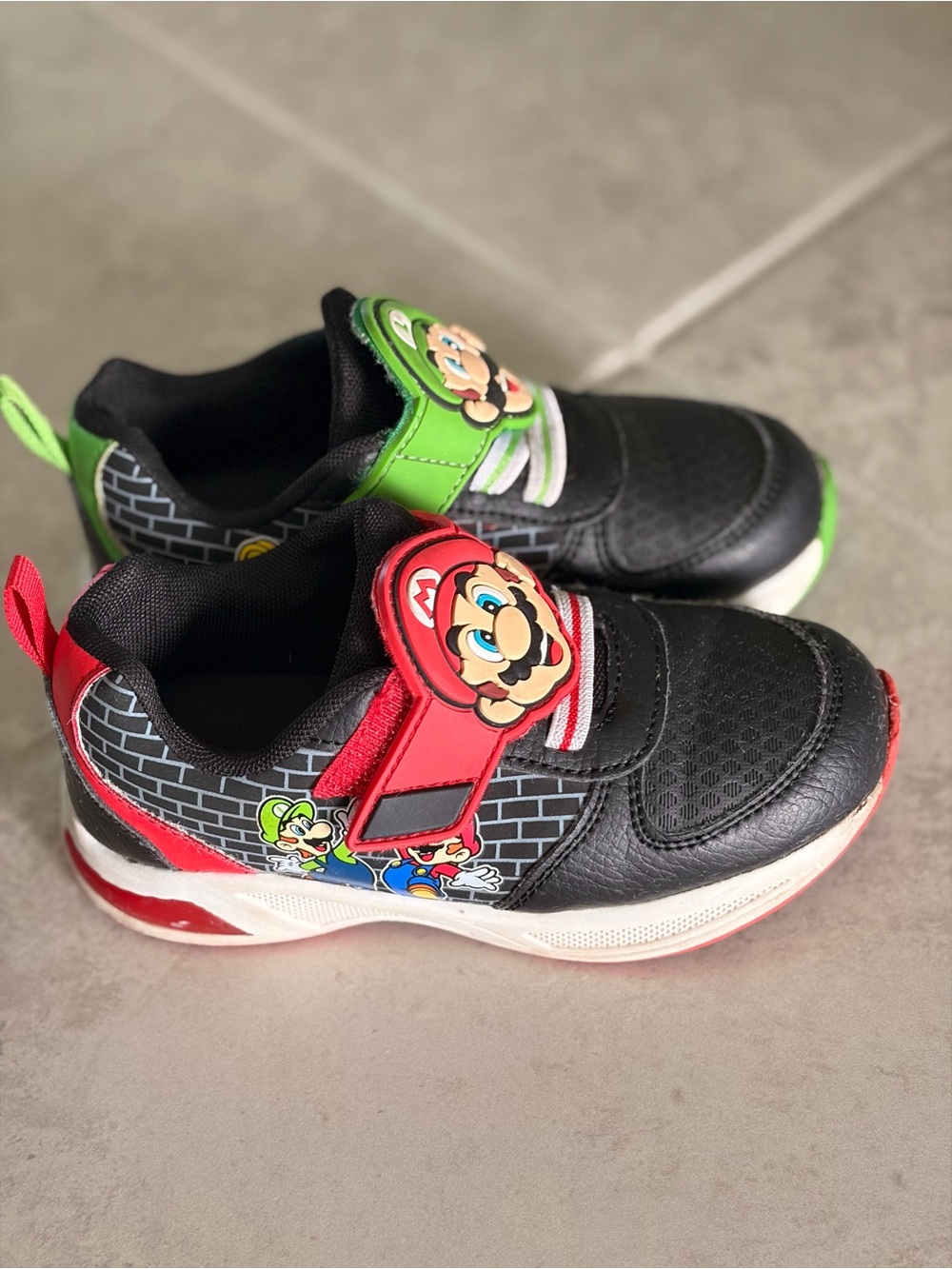 Kids Black Sneakers with Red and Green Superhero Character Straps